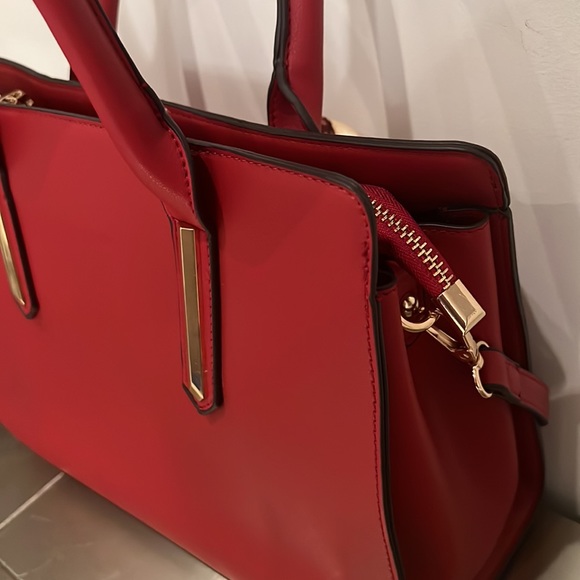 Red Tote Bag Handbag Shoulder Strap Crossbody 3 compartments 12”x9”x5”